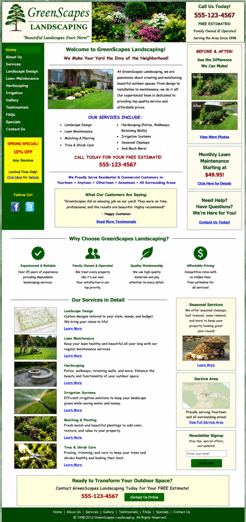 A dated local business website before redesign — cluttered and hard to use